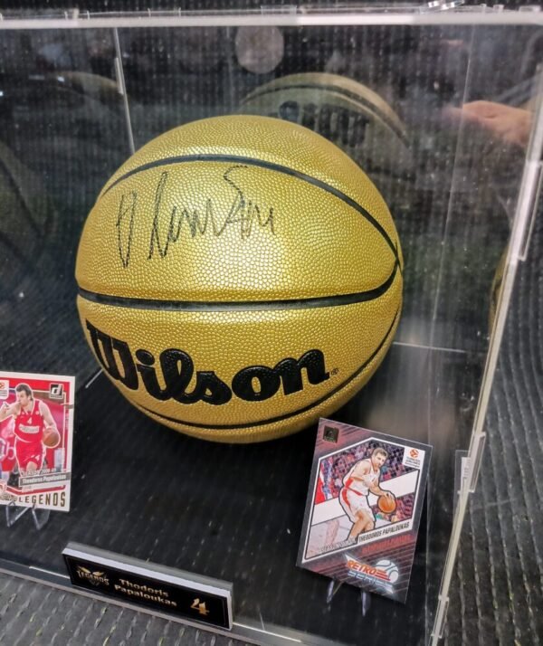 COLLECTABLE OFFICIAL GOLDEN WILSON BASKETBALL IN A DISPLAY SIGNED BY THE LEGEND OF THE GREEK BASKETBALL THODORI PAPALOUKA - Image 5