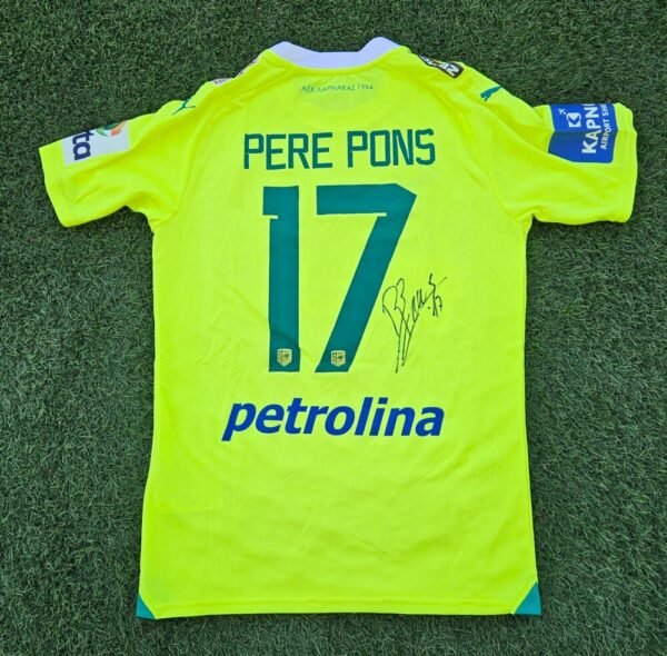 PERE PONS – AEK LARNACA – MATCH WORN OR MATCH ISSUED AND SIGNED SHIRT – CYPRUS FIRST DIVISION – SEASON 2023/2024 - Image 5